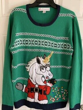 Jolly Sweaters Christmas Unicorn Santa Ugly Christmas Sweater Womans M